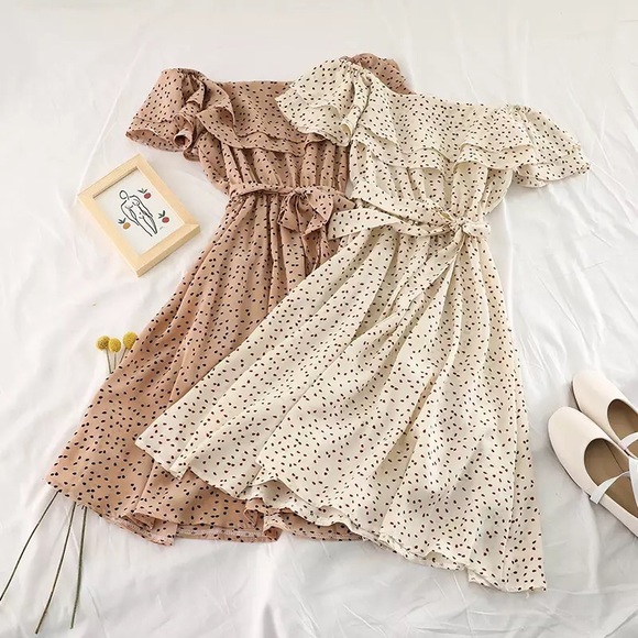 Raffle Off the Shoulder Tan Dress - Picture 2 of 8